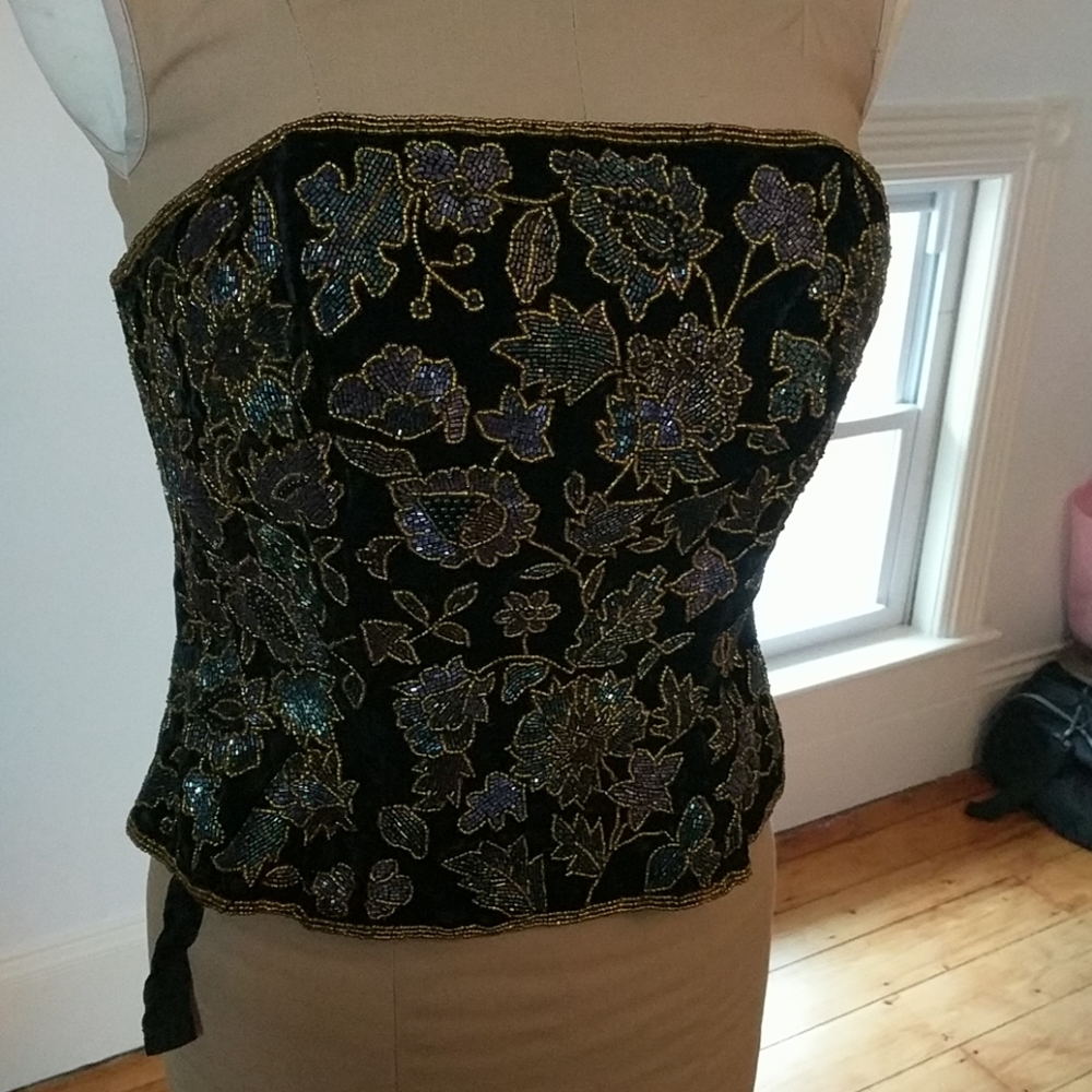 Niteline by Della Roufogali velvet beaded bustier